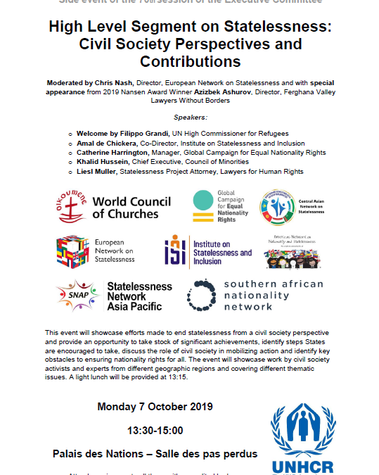 High Level Segment on Statelessness: Civil Society Perspectives and Contribution