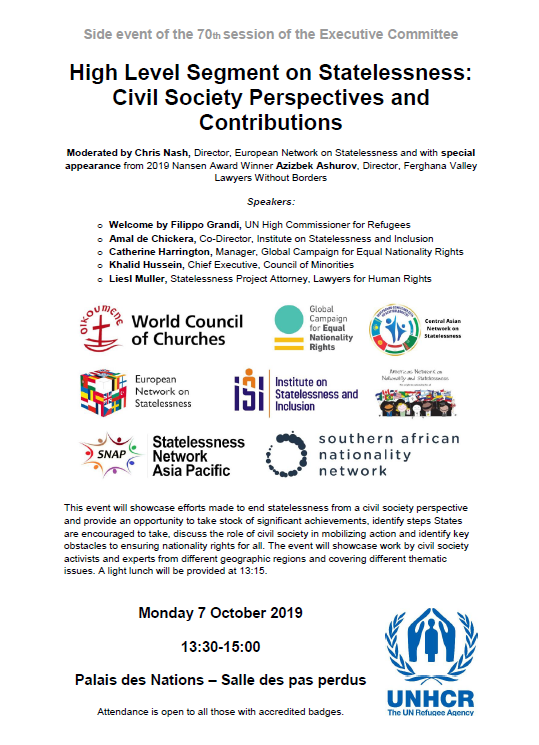 High Level Segment on Statelessness: Civil Society Perspectives and Contribution