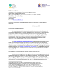 Links between Gender Discrimination in Nationality laws, Statelessness and Trafficking – Submission to CEDAW Committee