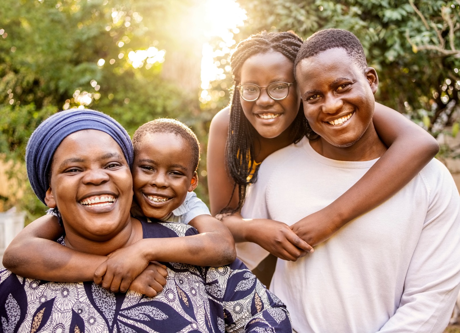 Smiling family outdoors